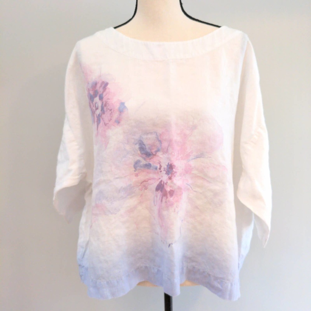 J. Jill 100% Linen Floral Short Sleeve Oversized Top Size M